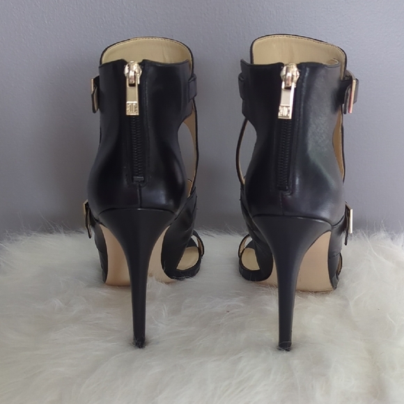 Black Strappy Heels With Buckle Accents - Picture 6 of 15